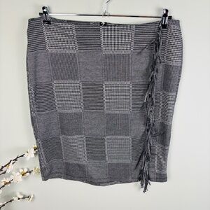 Ashley Stewart Houndstooth Fringe Front Pencil Skirt Size 16